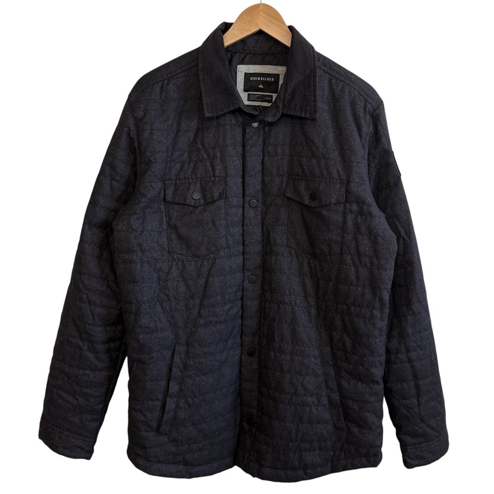 Quiksilver Black Button Up Puffed Quilted‎ Jacket w/ Pockets Men Size Large #433